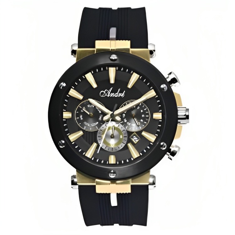 Reloj Caballero Deportivo Andre Manilla Silicona Color Dorado/Negro